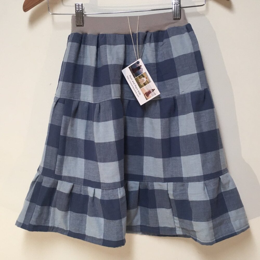 Skirt‎ Flannel Girls 4 Midi Blue Checks Ruffle Tiered Cotton Mom and Pop's Kids